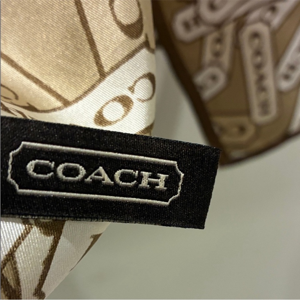 Coach Cream and Brown Logo Silk Scarf - Picture 5 of 6